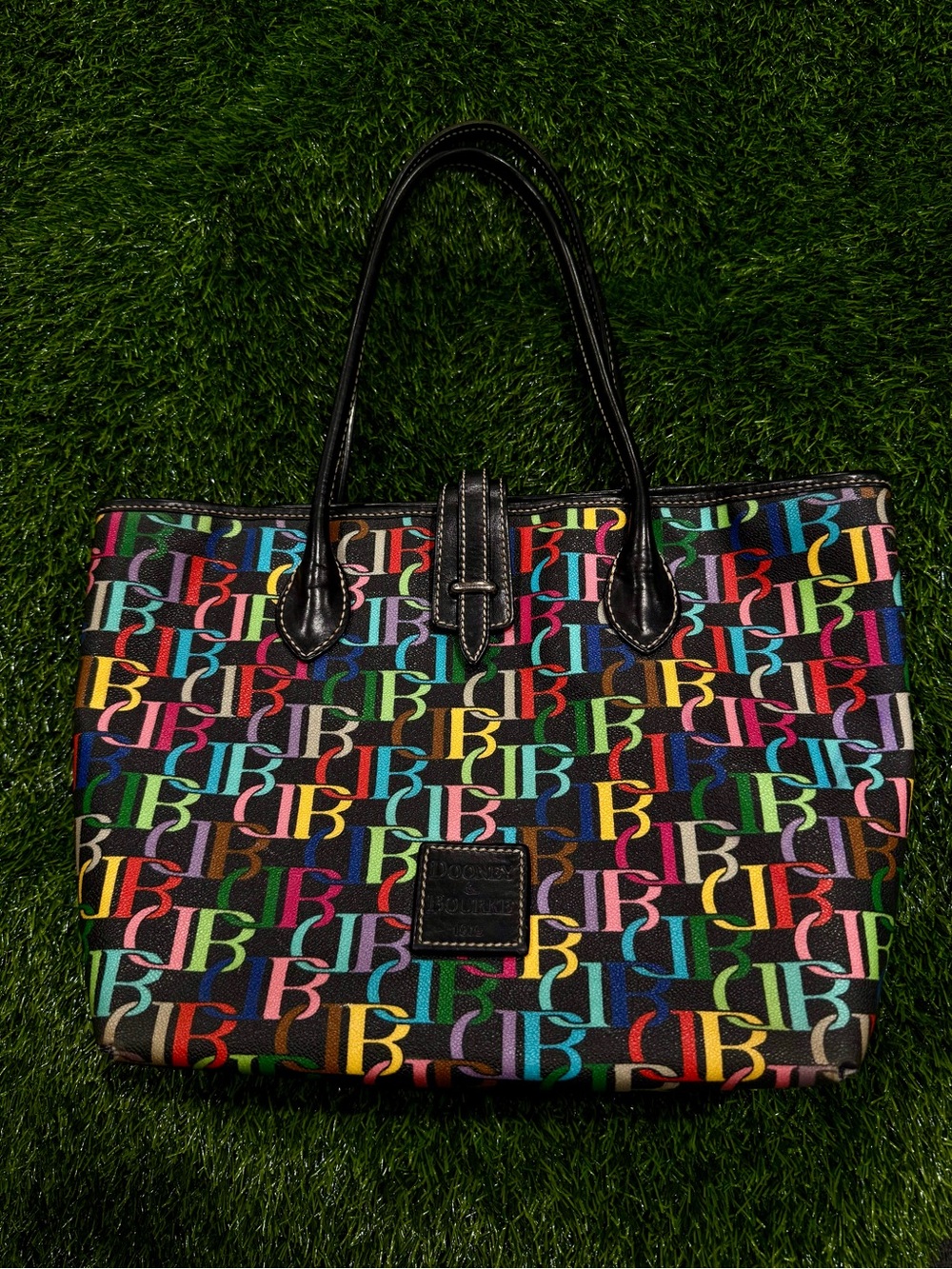 Dooney & Bourke Cindy Rainbow Signature DB Coated Canvas Tote Purse Bag
